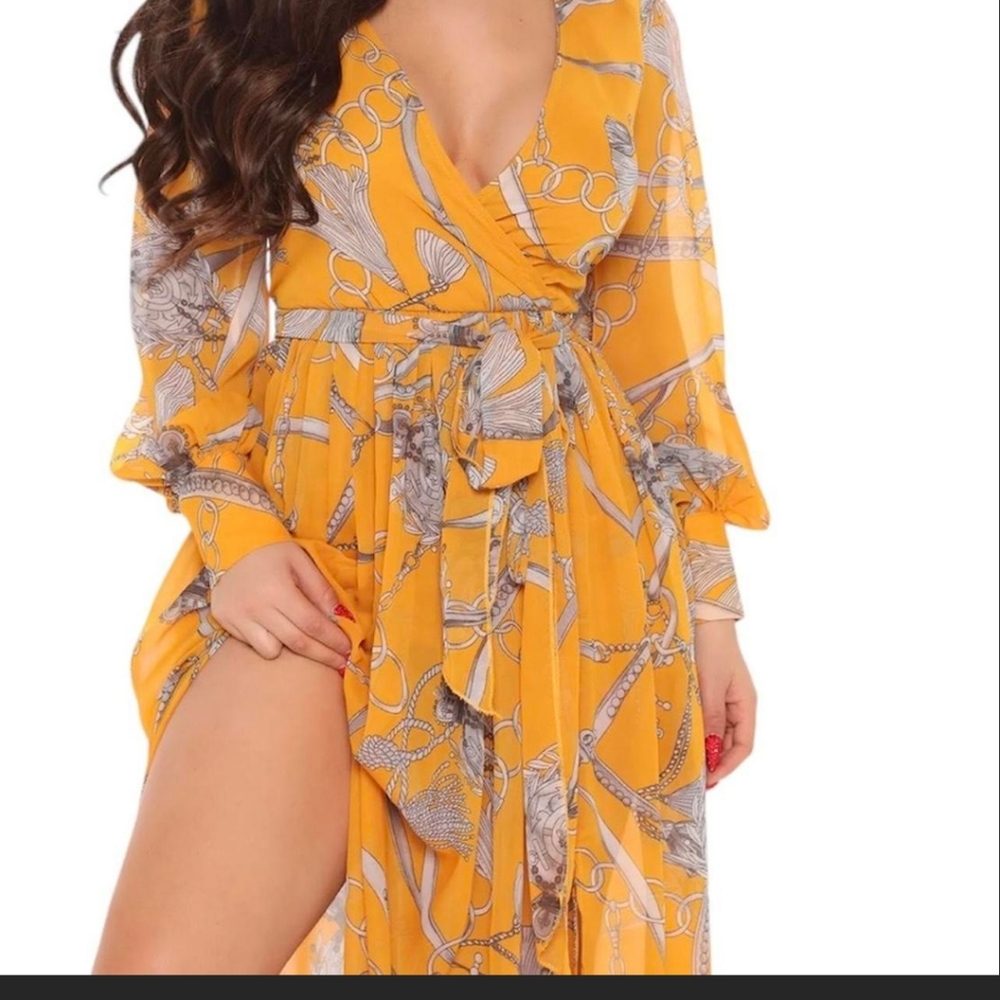 Fashion Nova NWT (size XL) long sleeve, belted Maxi dress. 100% polyester